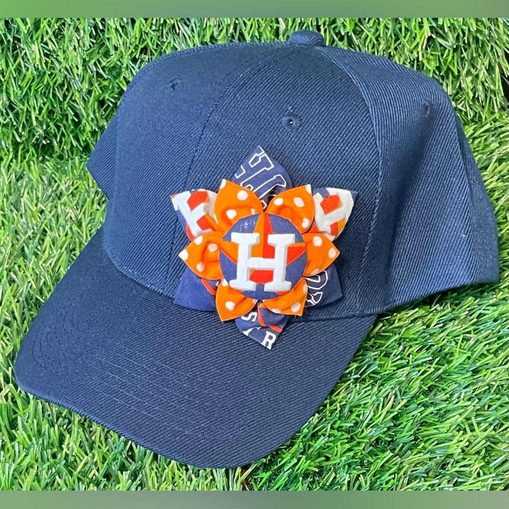 New Women’s Houston Astros Cap with Handmade Flower Accent Adjustable